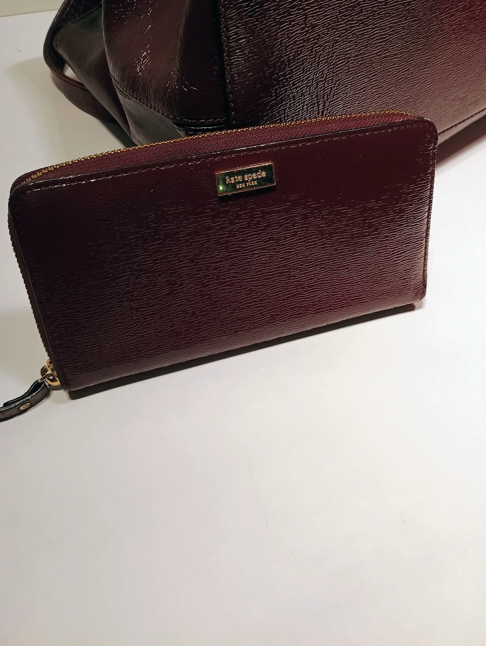 Kate Spade Burgundy Patent Leather Tote with Matching Zip Wallet - Picture 10 of 11